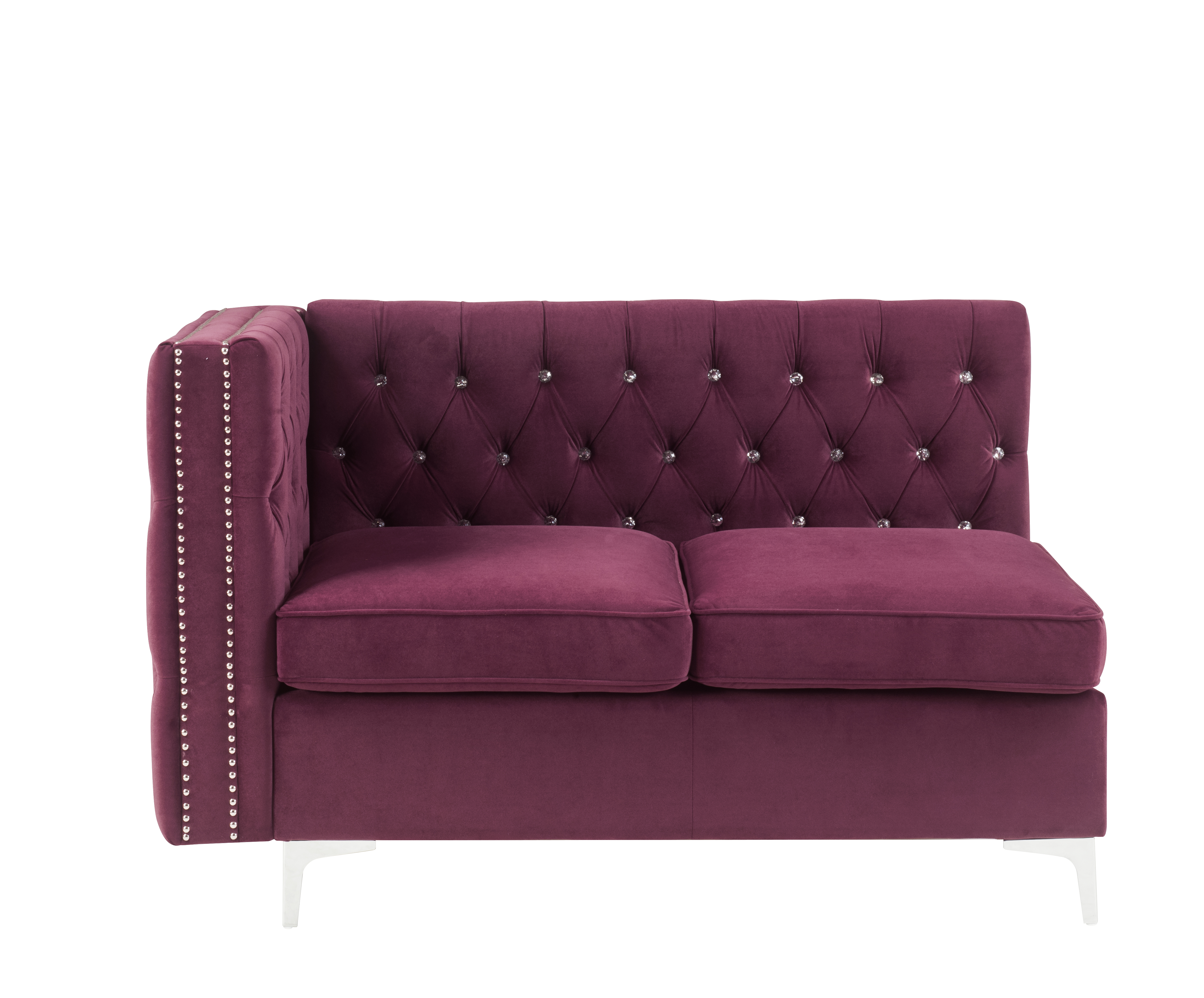 ACME Jaszira Modular Armless Loveseat with 2 Pillows - Burgundy Velvet