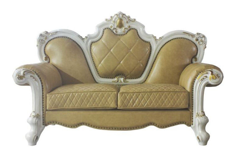 ACME - Picardy Loveseat with 3 Pillows in Butterscotch/Antique Pearl