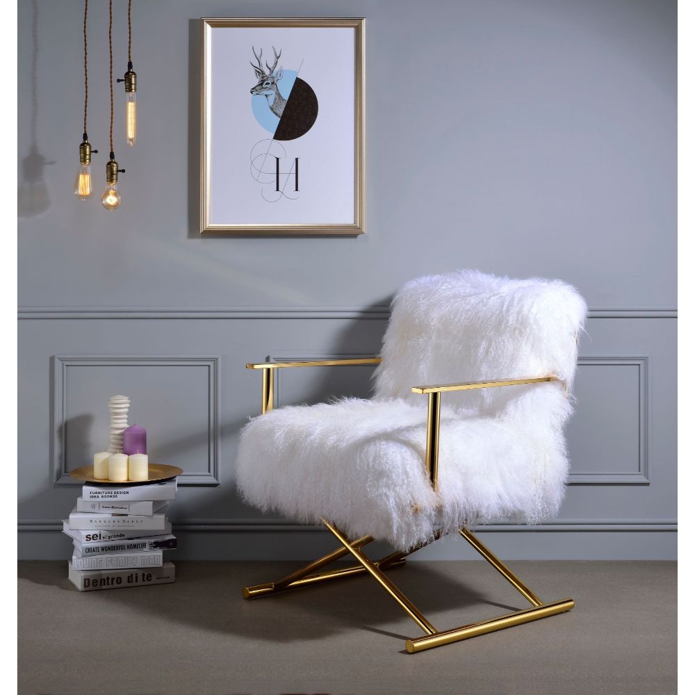 ACME™ Bagley Accent Chair - Wool/Gold Brass