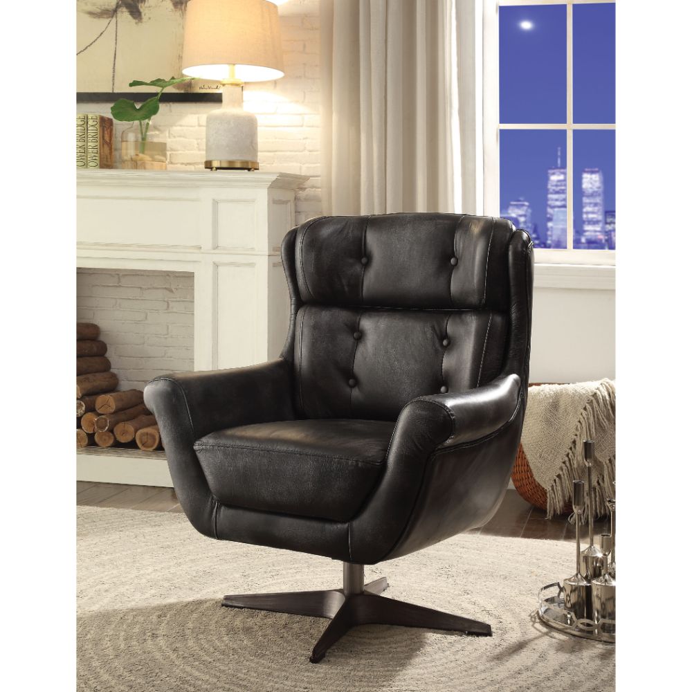 ACME™ Asotin Accent Chair with Swivel - Vintage Black