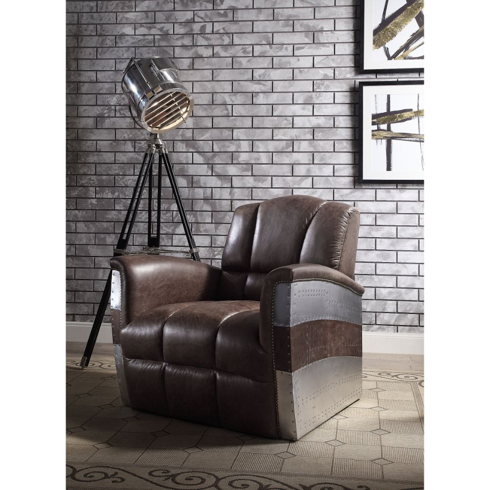 ACME - Brancaster Accent Chair in Retro Brown/Aluminum