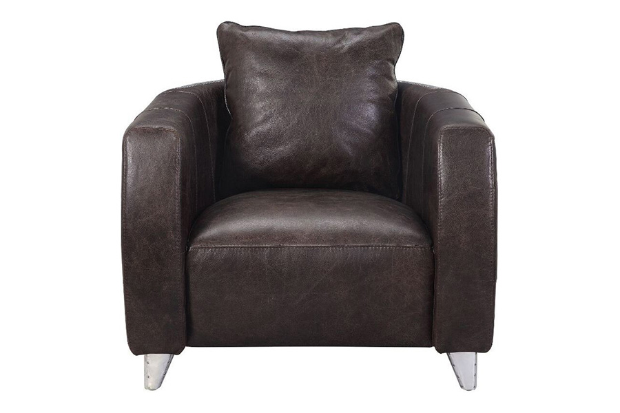 ACME - Kalona Accent Chair in Distress Chocolate/Aluminum