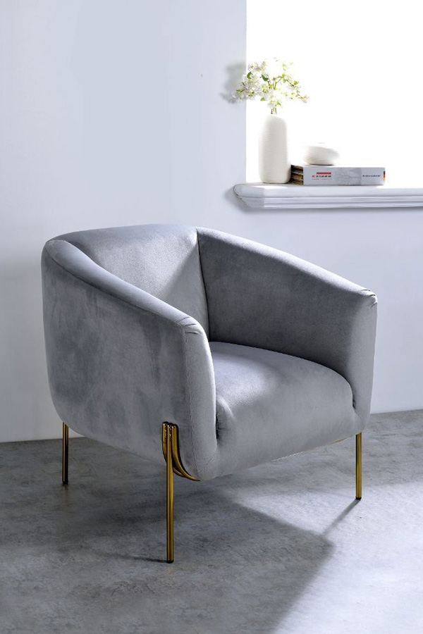 ACME Carlson Accent Chair - Gray Velvet and Gold