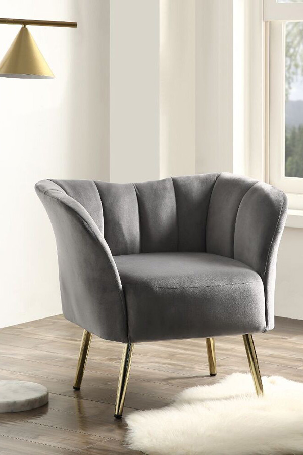 ACME™ Reese Accent Chair - Gray Velvet and Gold