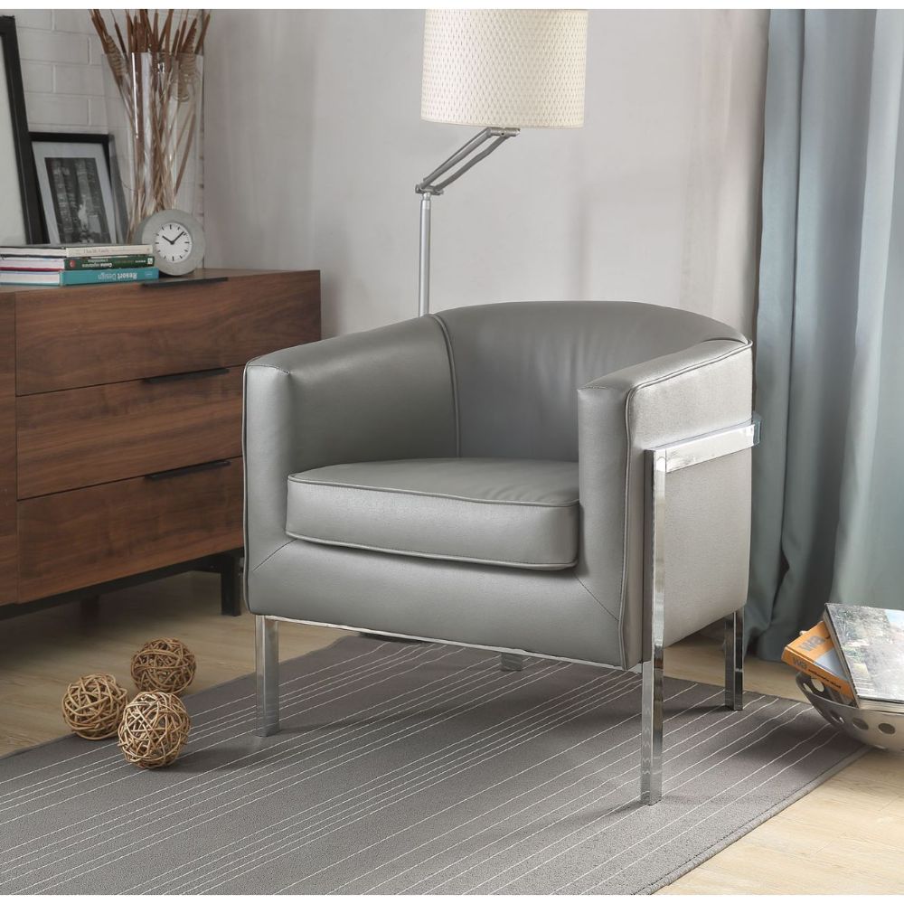 ACME™ Tiarnan Accent Chair - Vintage Gray/Chrome