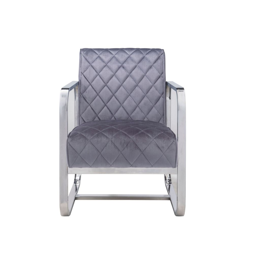 ACME™ Tasmine Accent Chair - Gray Velvet/Chrome