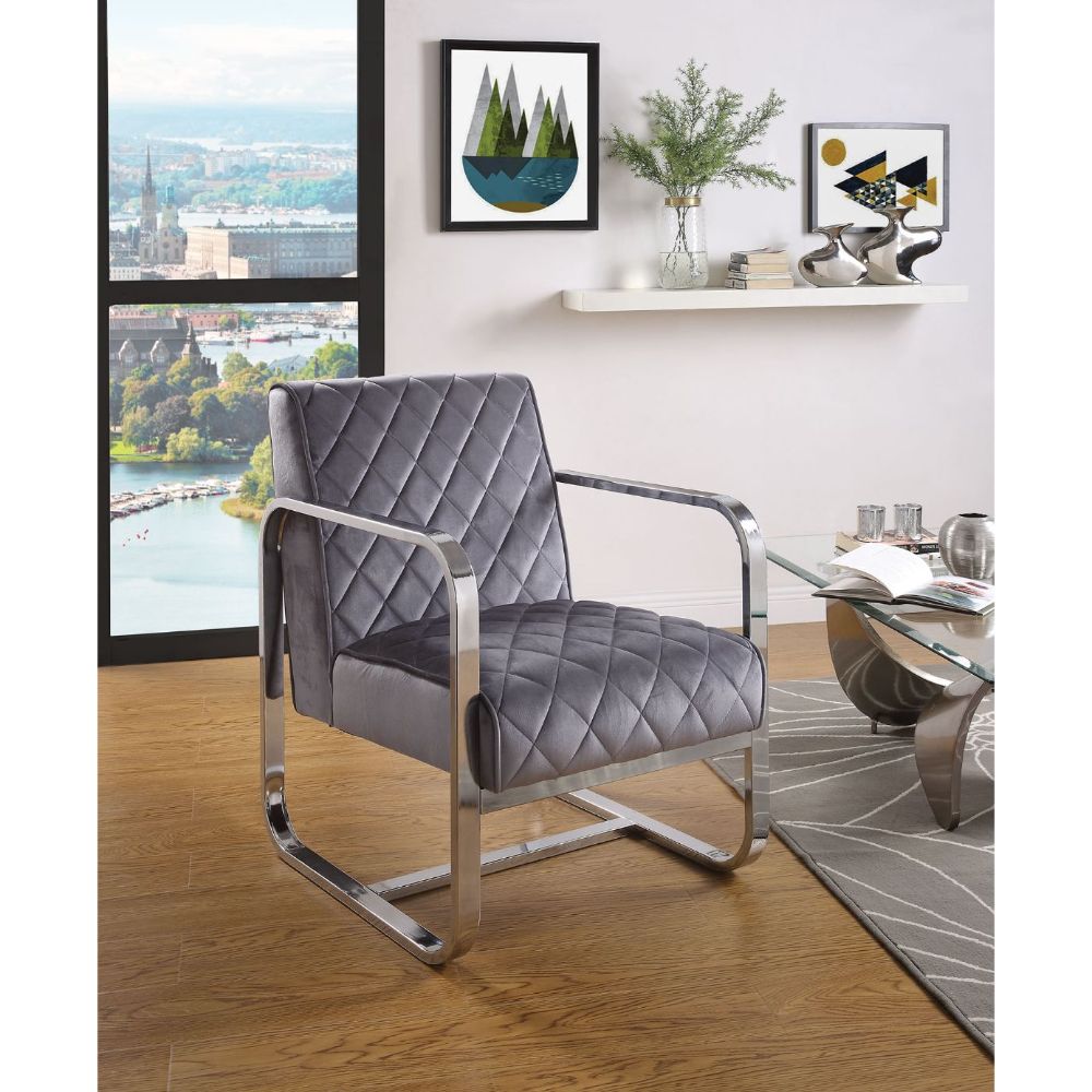 ACME™ Tasmine Accent Chair - Gray Velvet/Chrome