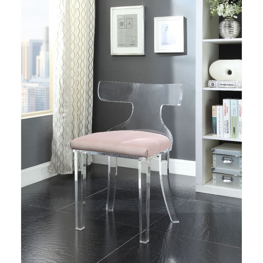 ACME™ Bradley Accent Chair - Light Pink Velvet/Clear Acrylic