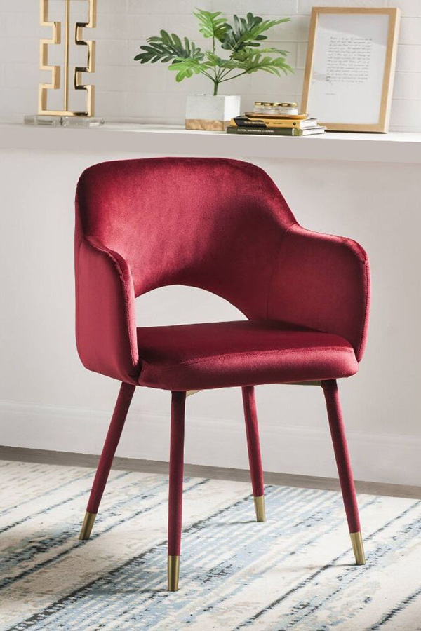 ACME Applewood Accent Chair - Bordeaux Red Velvet and Gold