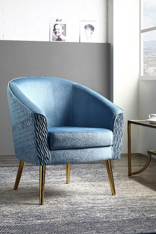 ACME Benny Accent Chair - Blue Velvet and Gold