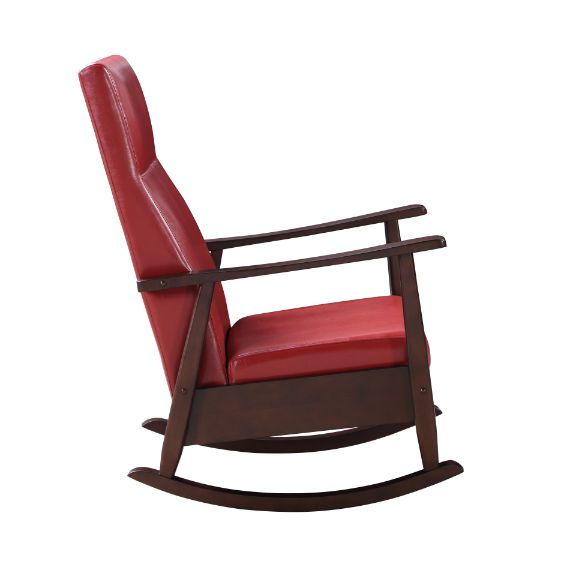 ACME Raina Rocking Chair - Red PU and Espresso Finish