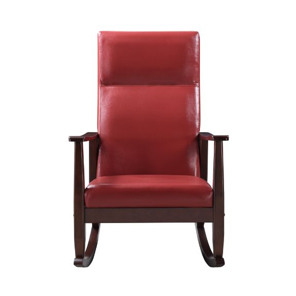 ACME Raina Rocking Chair - Red PU and Espresso Finish