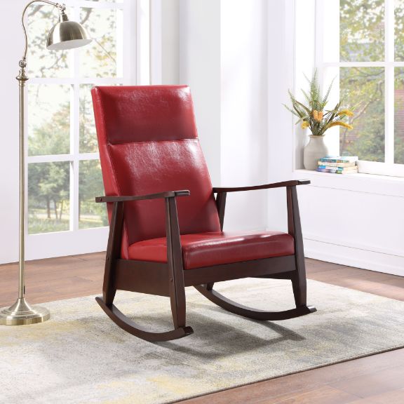 ACME Raina Rocking Chair - Red PU and Espresso Finish