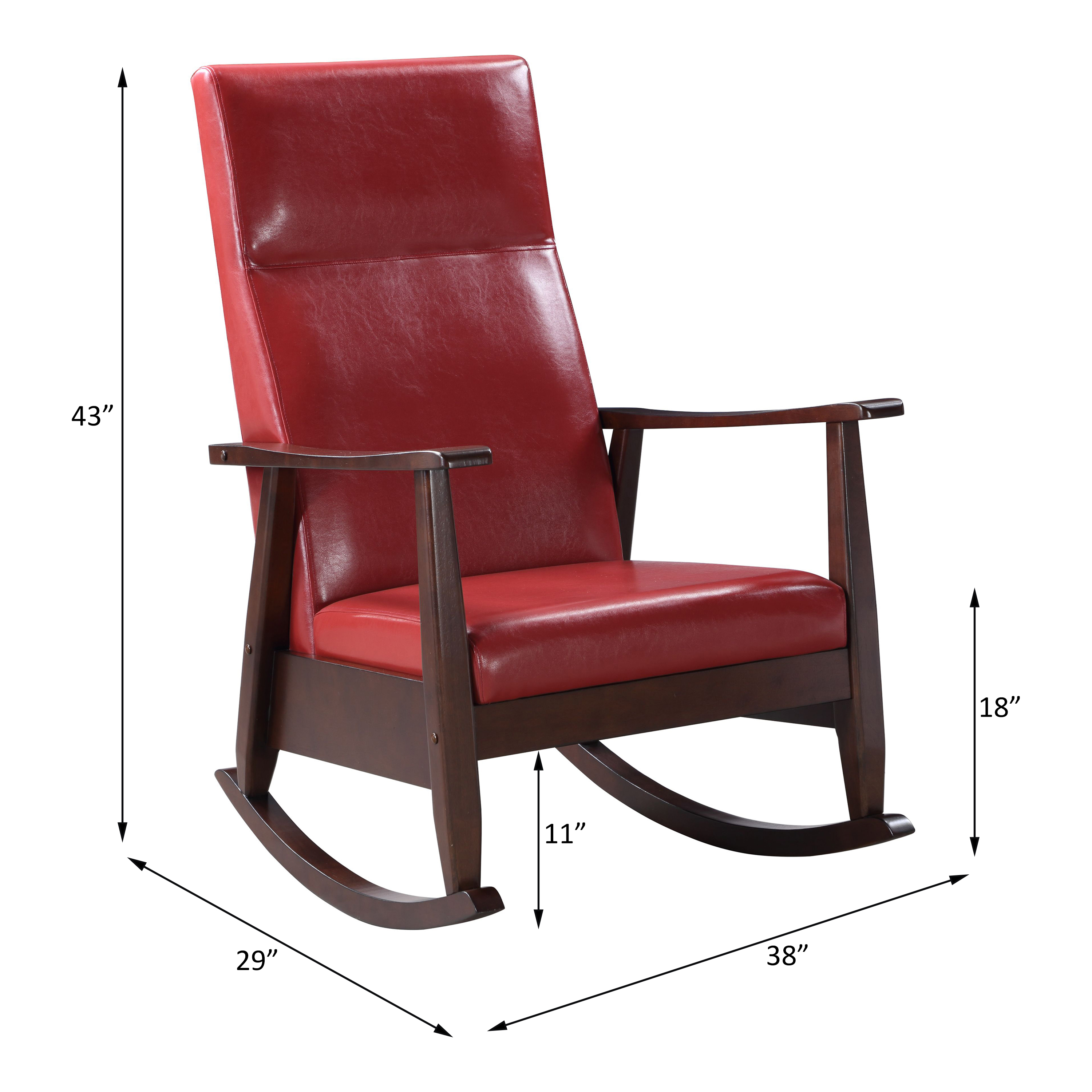 ACME Raina Rocking Chair - Red PU and Espresso Finish