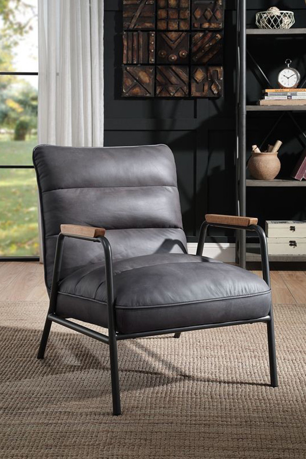 ACME™ Nignu Accent Chair - Gray/Matt Iron