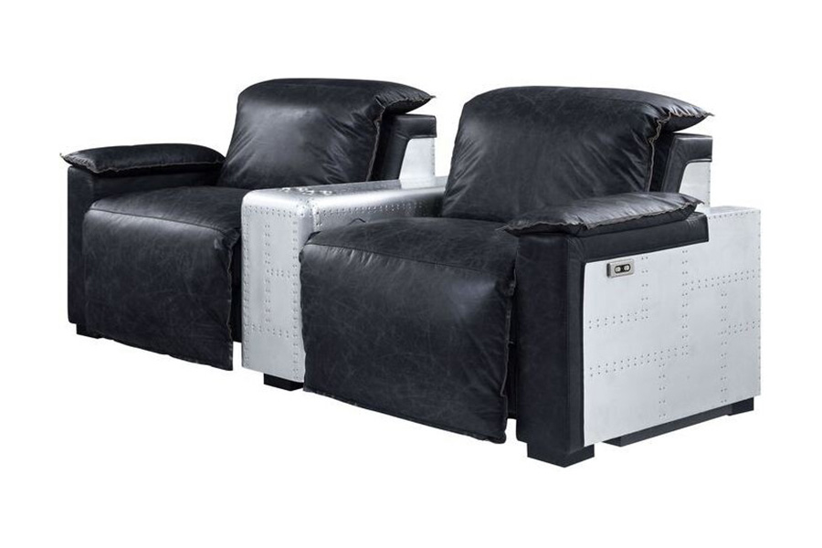 ACME - Misezon Power Motion Recliner in Black/Aluminum