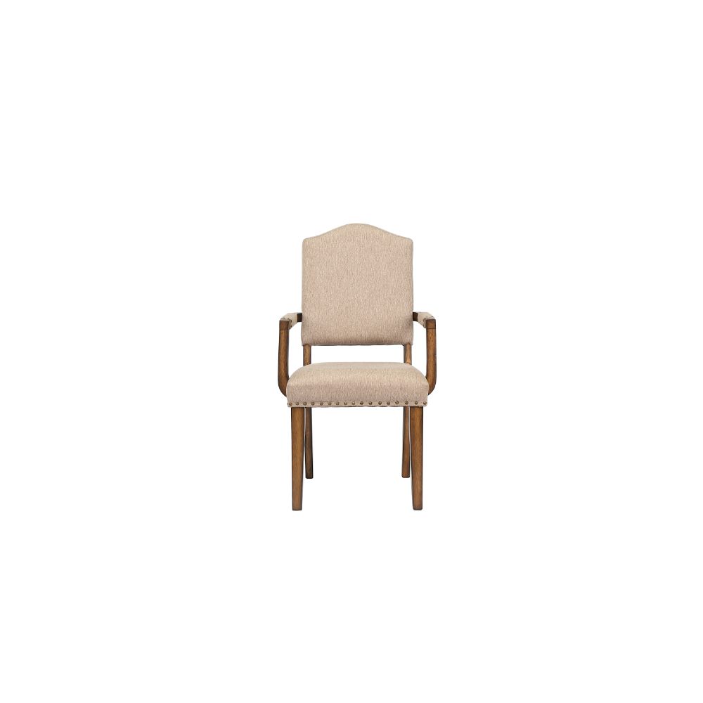 ACME - Maurice Chair (2Pc) in Khaki Linen/Antique Oak