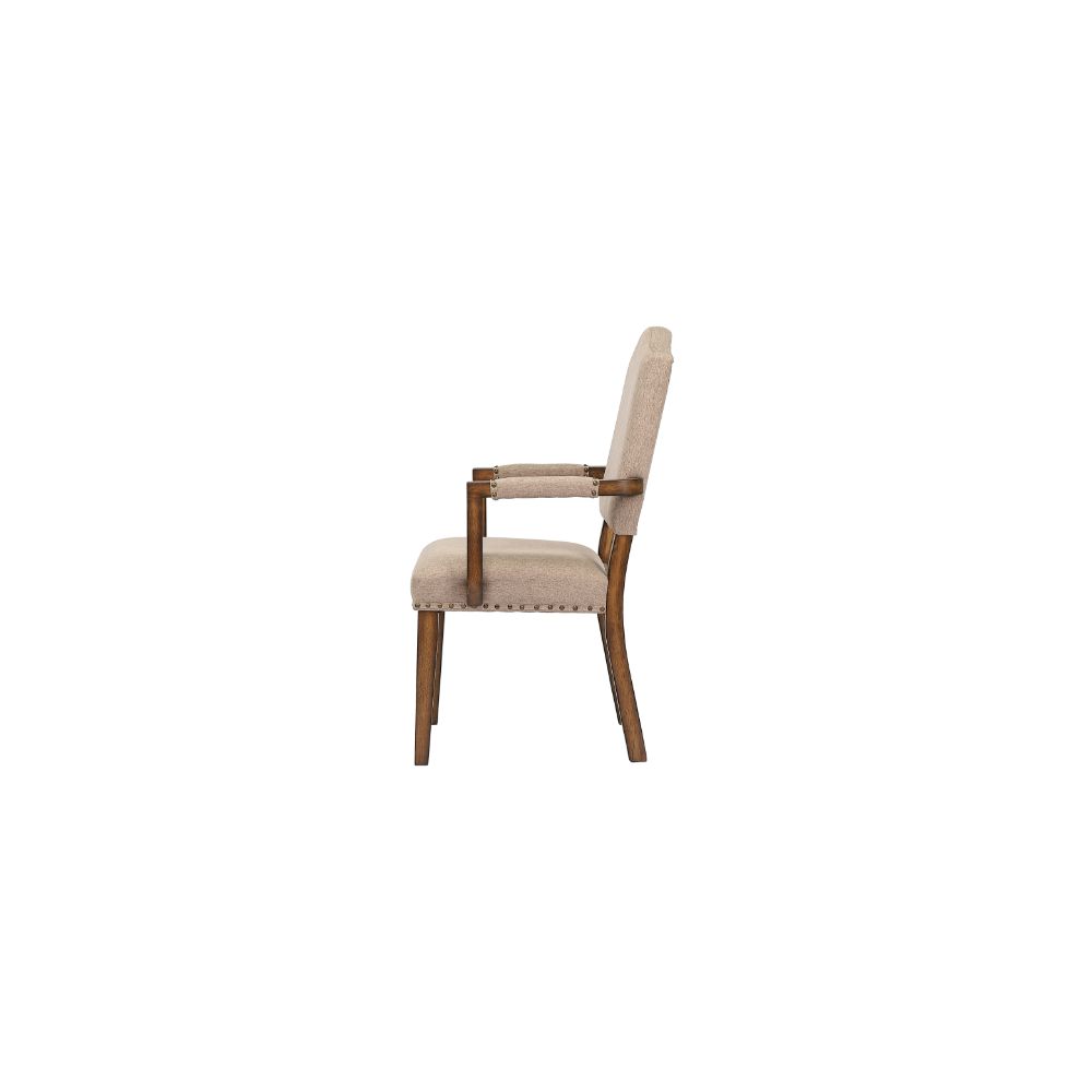 ACME - Maurice Chair (2Pc) in Khaki Linen/Antique Oak