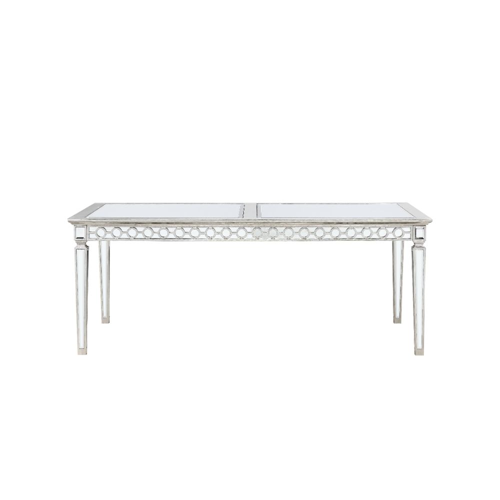 ACME Varian Dining Table (78"L) - Mirrored/Antique Platinum