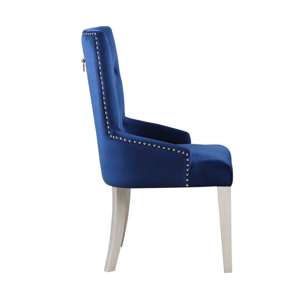 ACME - Varian Side Chair in Blue Antique Platinum