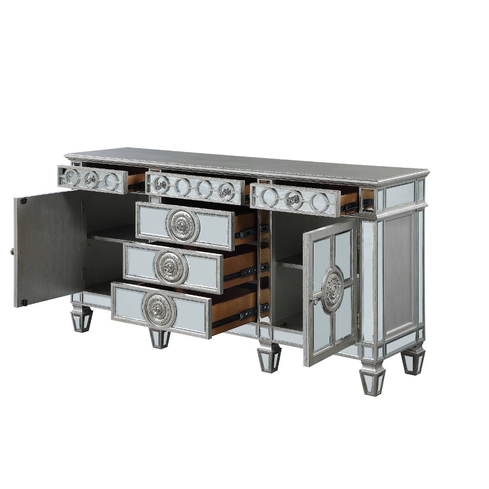 ACME - Varian Server in Mirrored/Antique Platinum (66164)