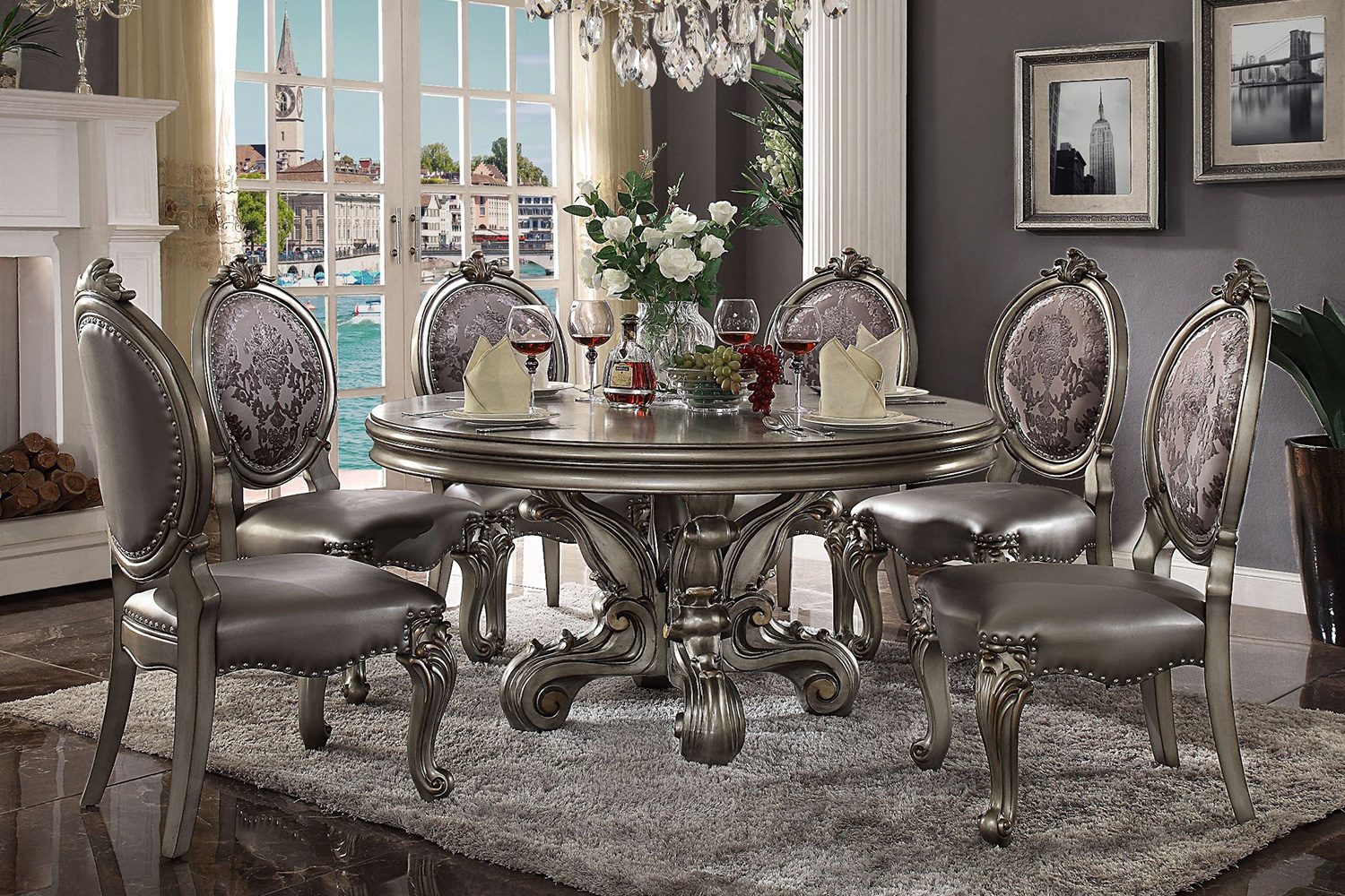 ACME - Versailles Side Chair (Set-2) in Silver/Antique Platinum