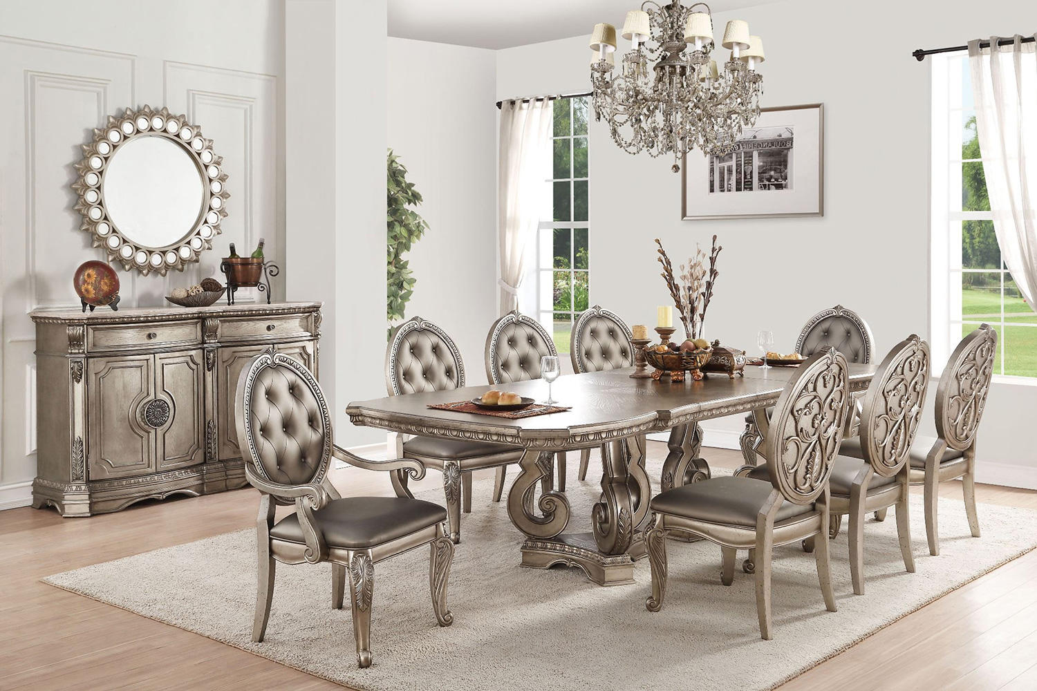 ACME - Northville Dining Table in Antique Silver (66920)