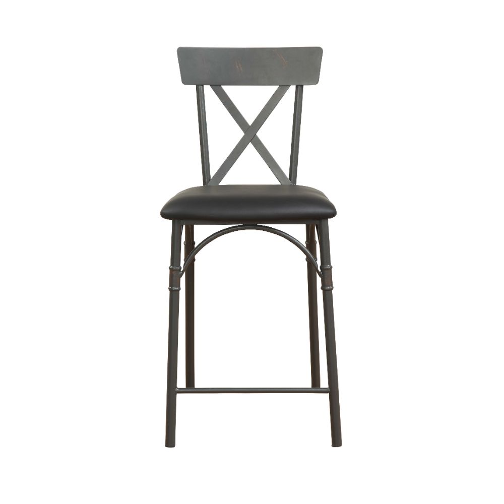 ACME - Itzel Counter Height Chair (2Pc) in Black PU/Sandy Gray