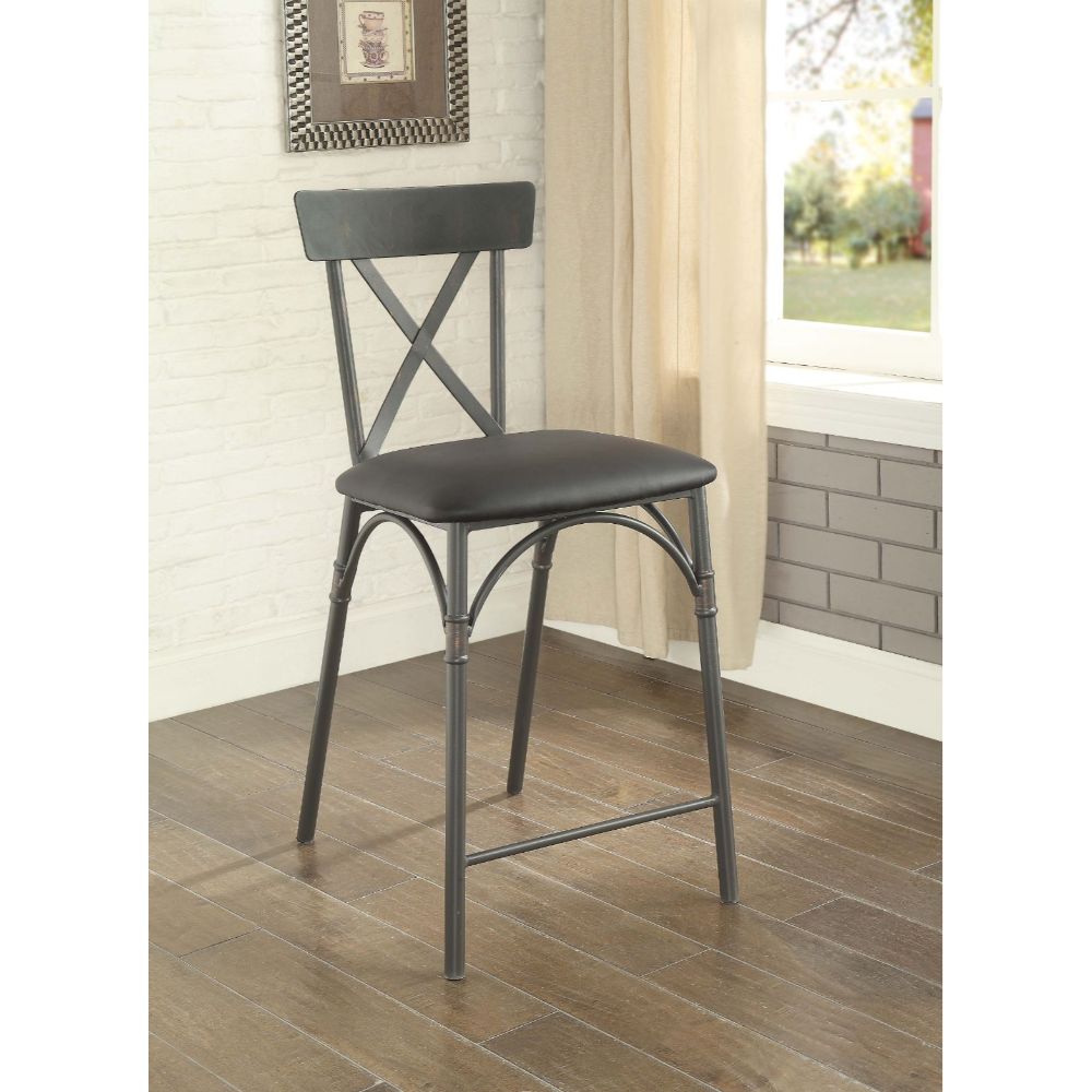 ACME - Itzel Counter Height Chair (2Pc) in Black PU/Sandy Gray