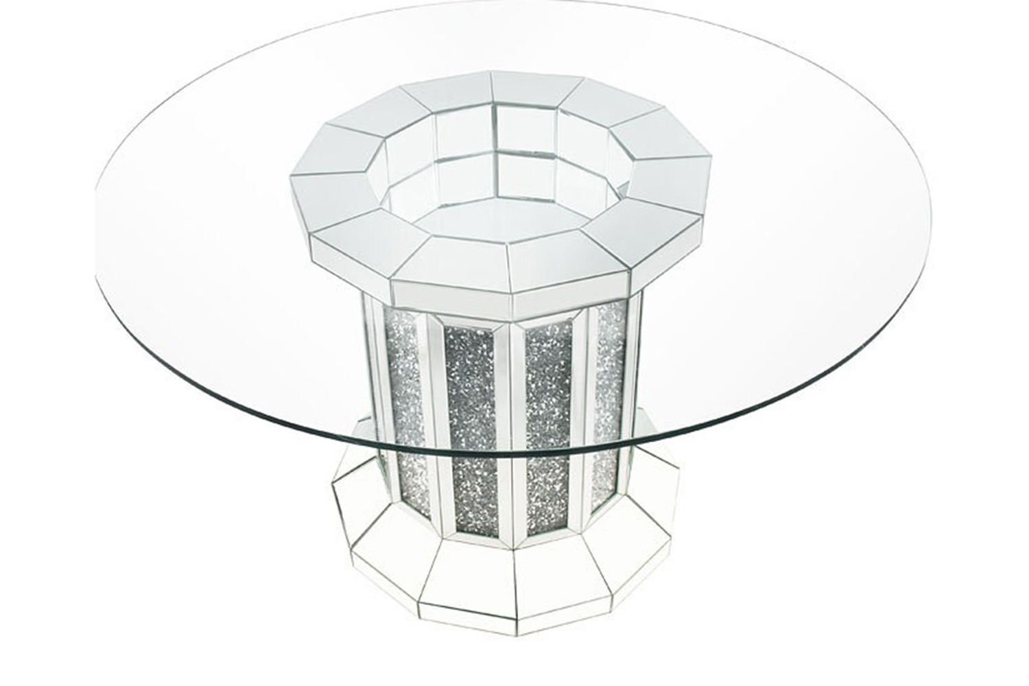 ACME - Noralie Dining Table in Clear Glass Top/Mirrored/Faux Diamonds