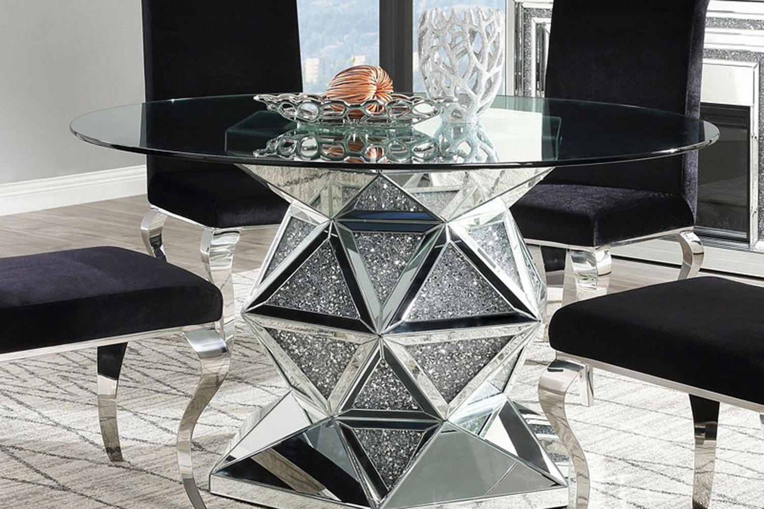 ACME - Noralie Dining Table in Mirrored/Faux Diamonds (72145)