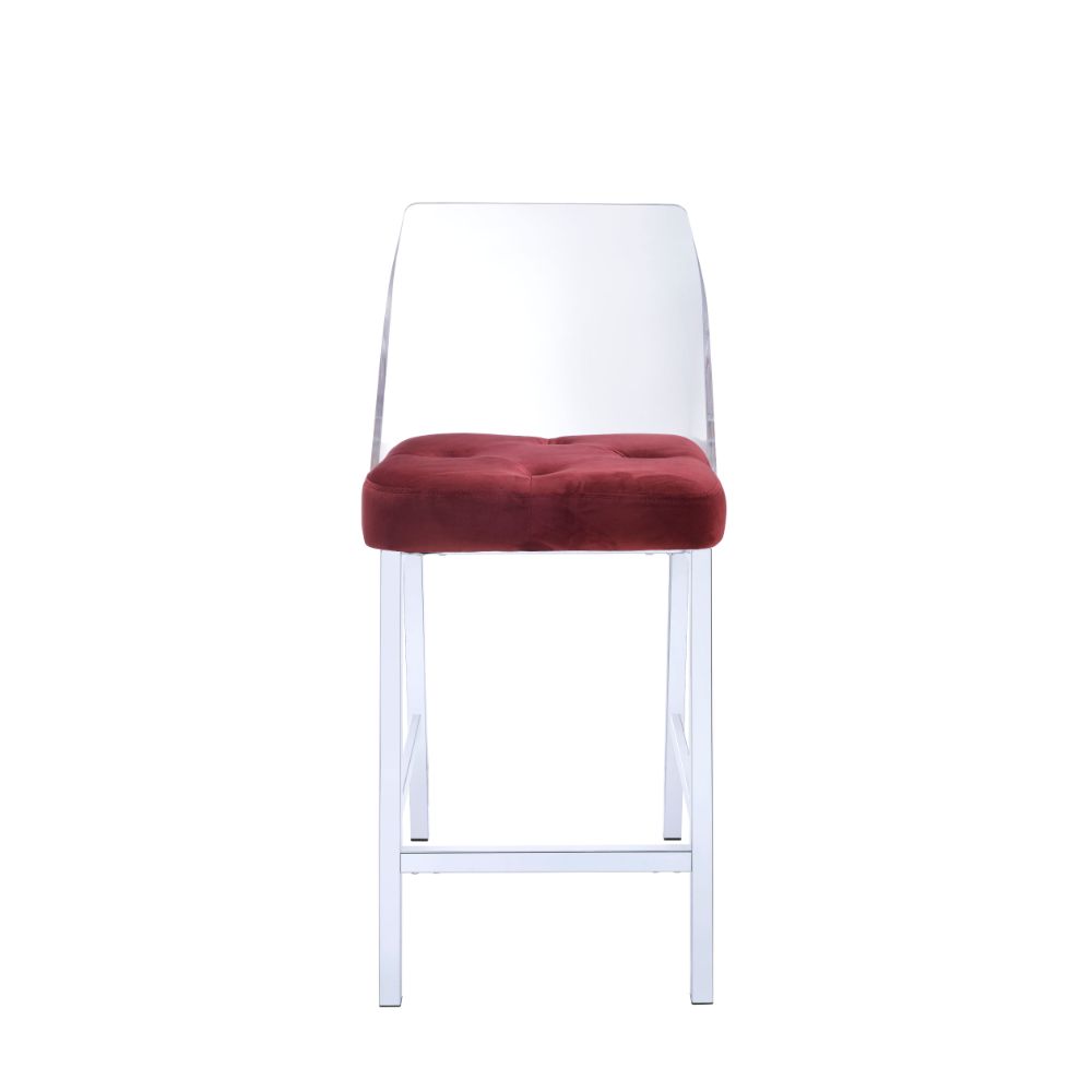 ACME - Nadie II Counter Height Chair (2Pc) in Burgundy Velvet/Chrome