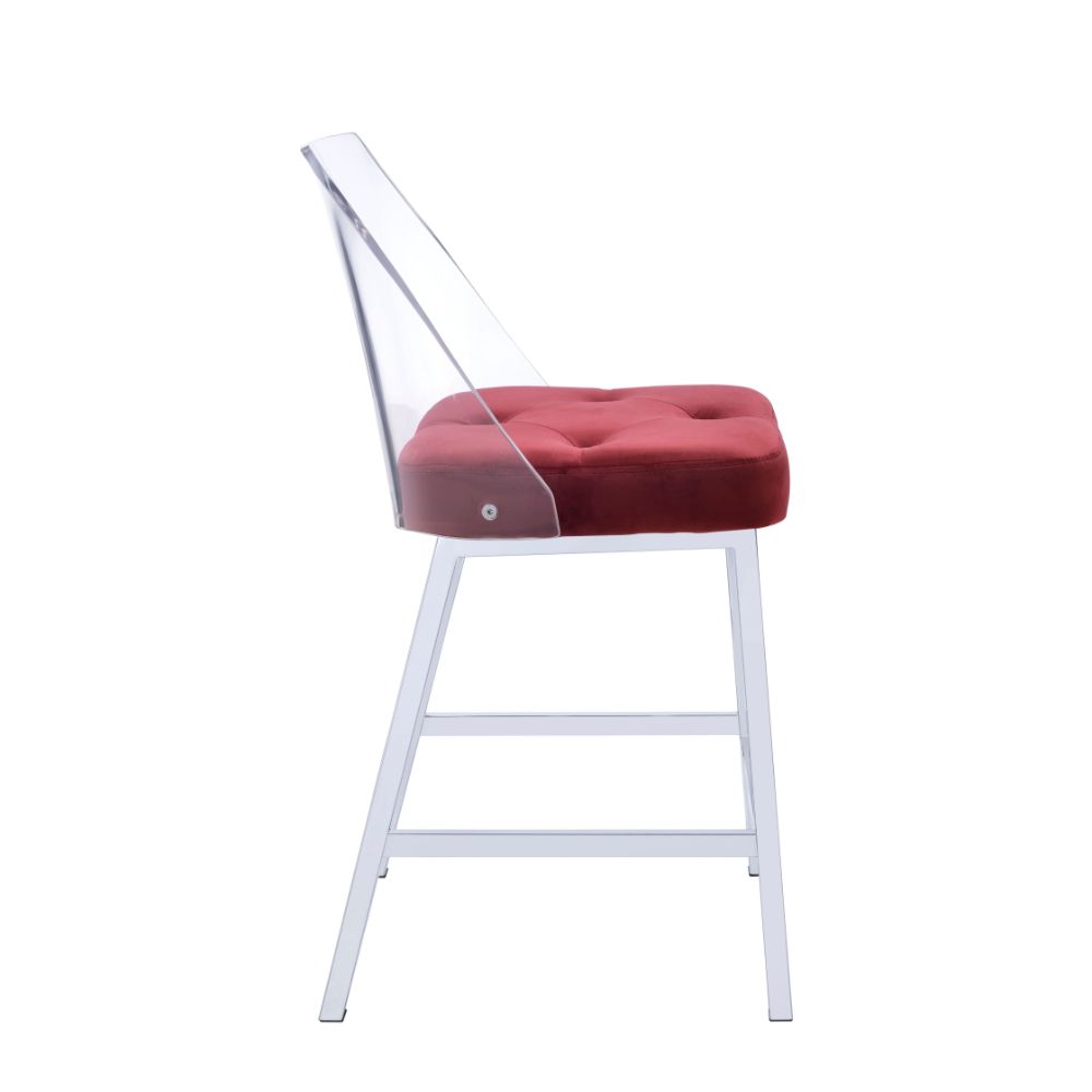 ACME - Nadie II Counter Height Chair (2Pc) in Burgundy Velvet/Chrome