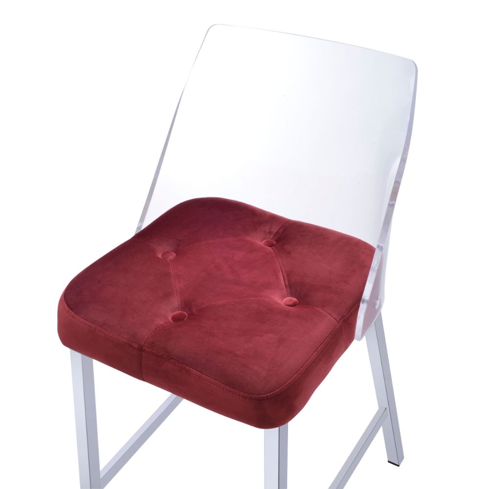 ACME - Nadie II Counter Height Chair (2Pc) in Burgundy Velvet/Chrome