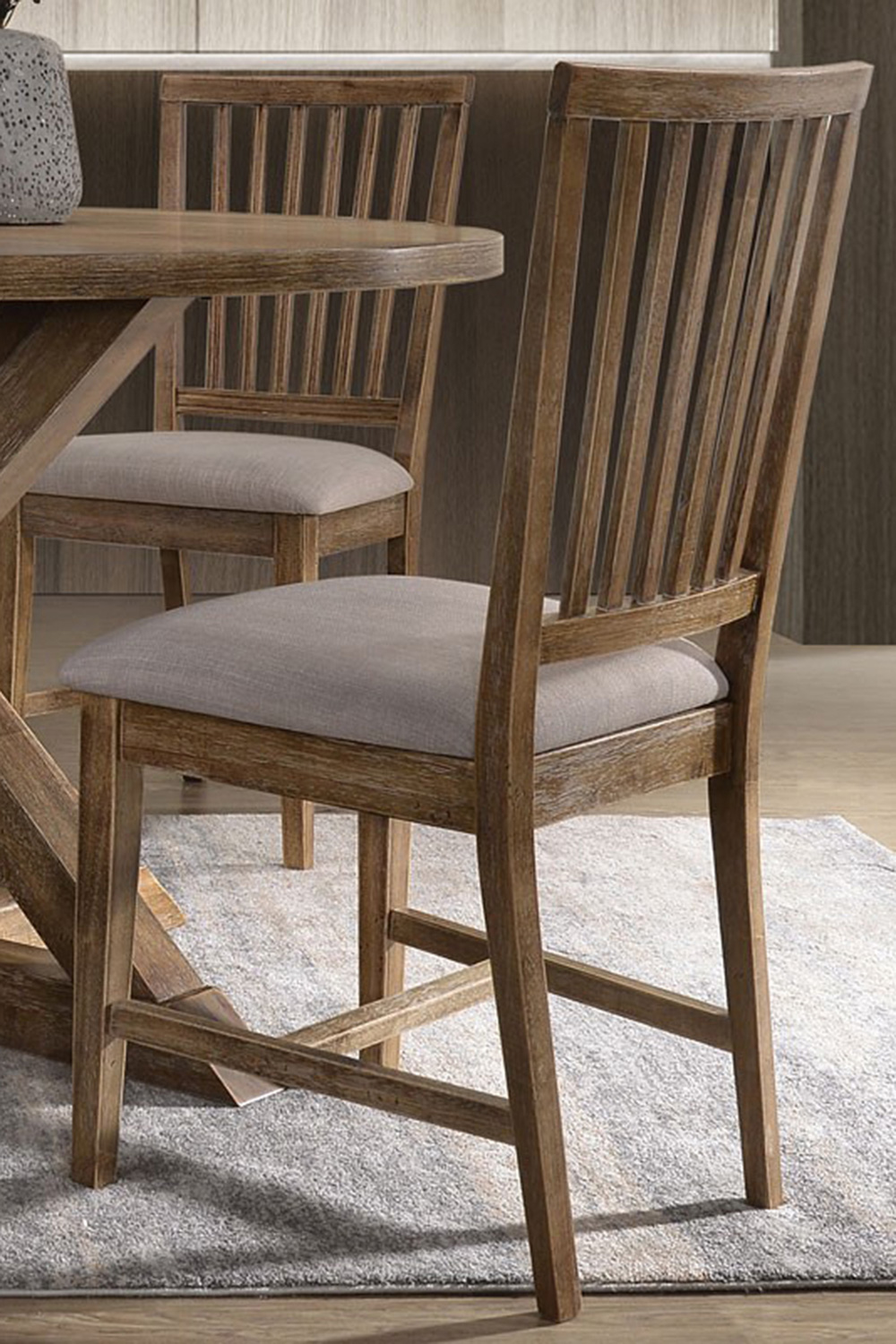 ACME - Wallace II Side Chair (Set-2) in Tan Linen/Weathered Oak