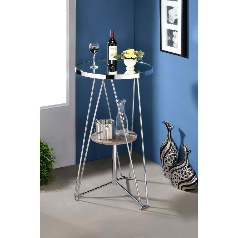 ACME - Jarvis Bar Table in Mirror/Gray Oak/Chrome