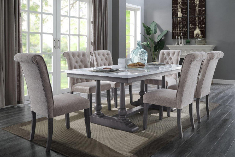 ACME - Yabeina Dining Table in Marble Top Top/Gray Oak