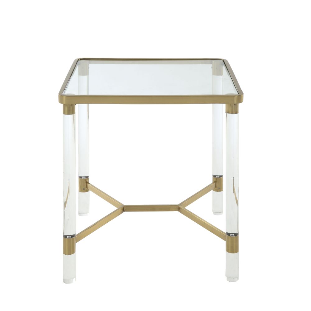 ACME - Penstemon End Table in Clear Acrylic/Gold Stainless Steel/Clear Glass