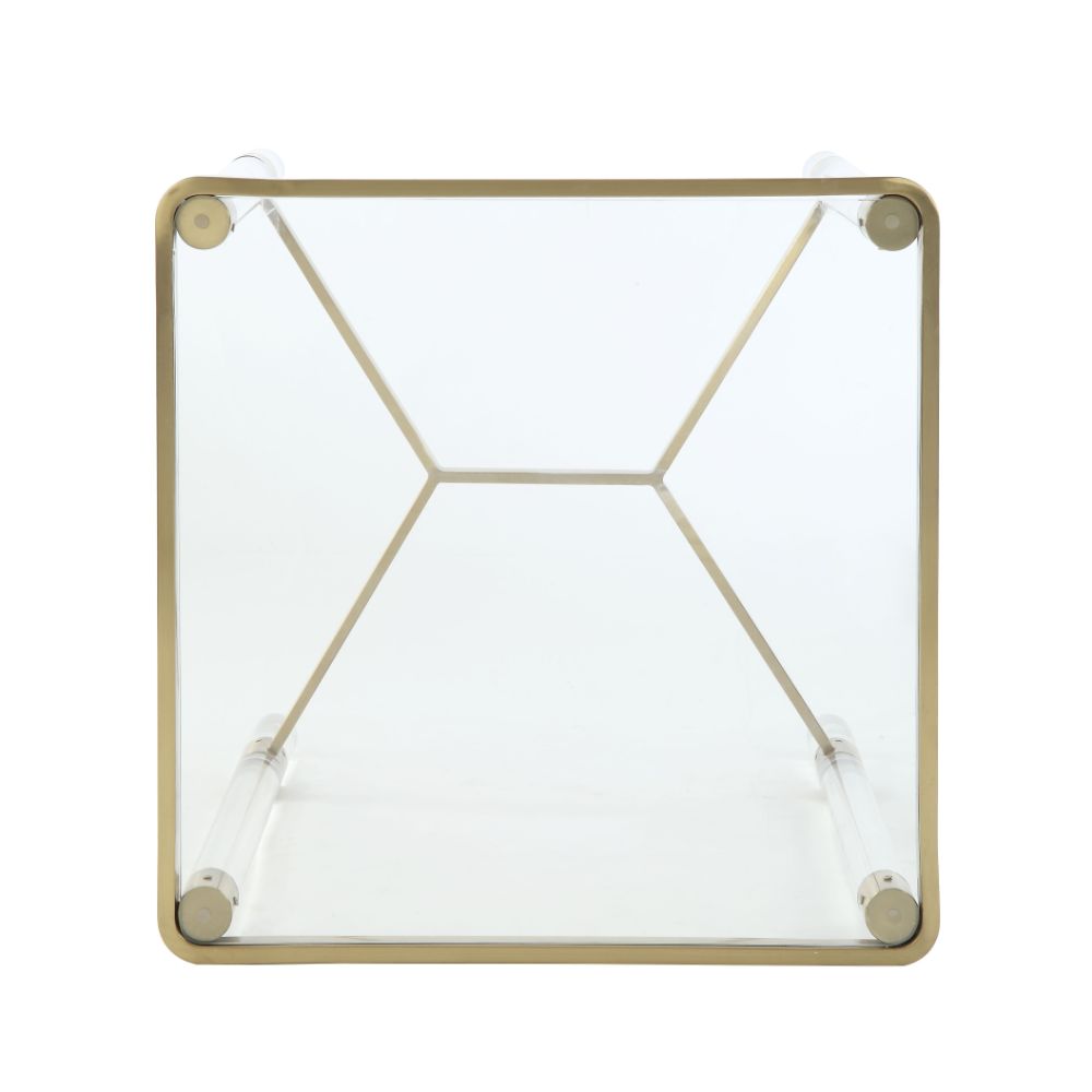 ACME - Penstemon End Table in Clear Acrylic/Gold Stainless Steel/Clear Glass