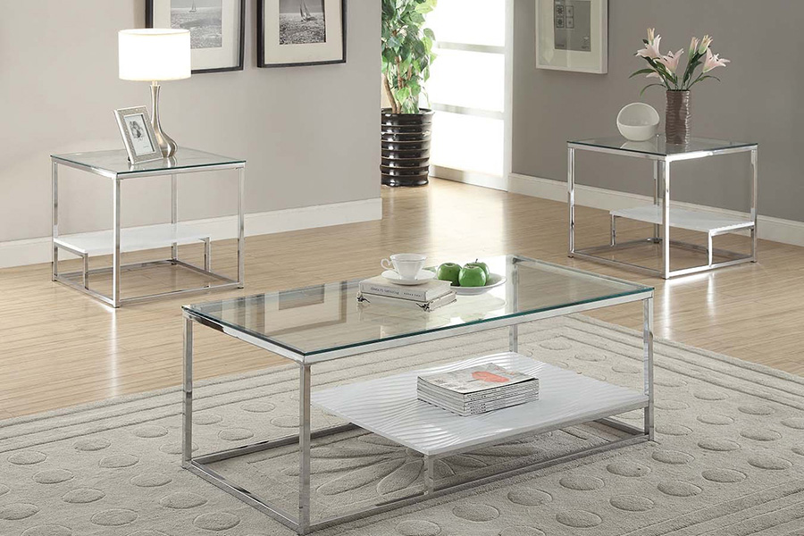 ACME - Ruben End Table in Clear Glass/Chrome