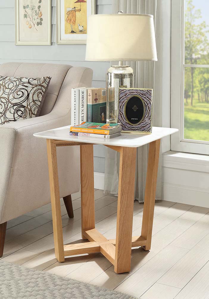 ACME - Tartan Accent Table in Marble Top/Natural