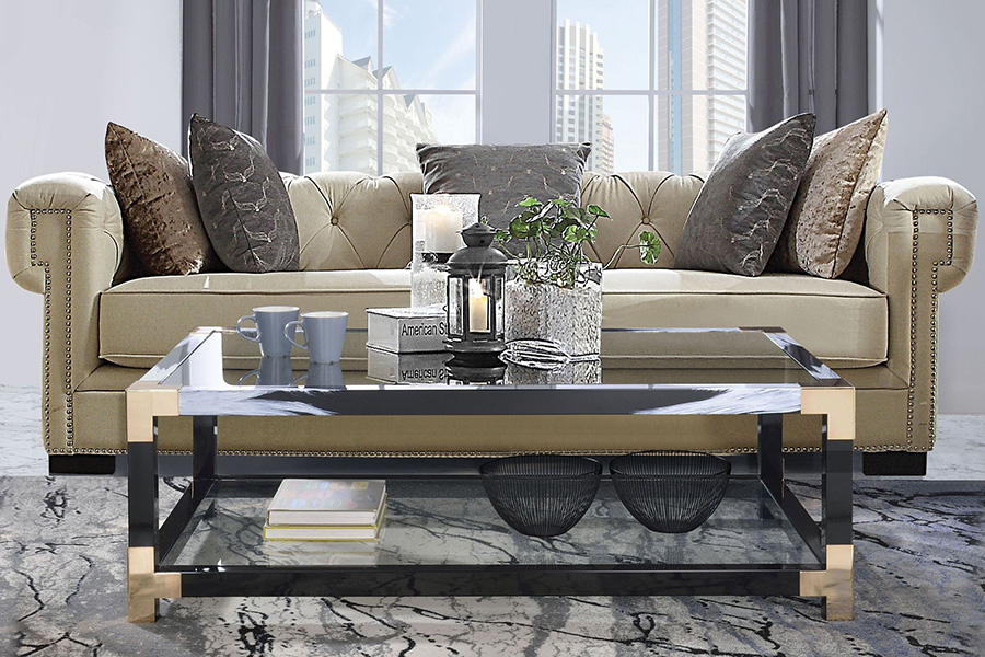 ACME - Lafty Coffee Table in Clear Glass/White Brushed