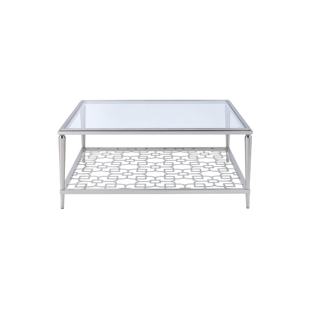 ACME - Naiya Coffee Table in Nickel/Clear Glass