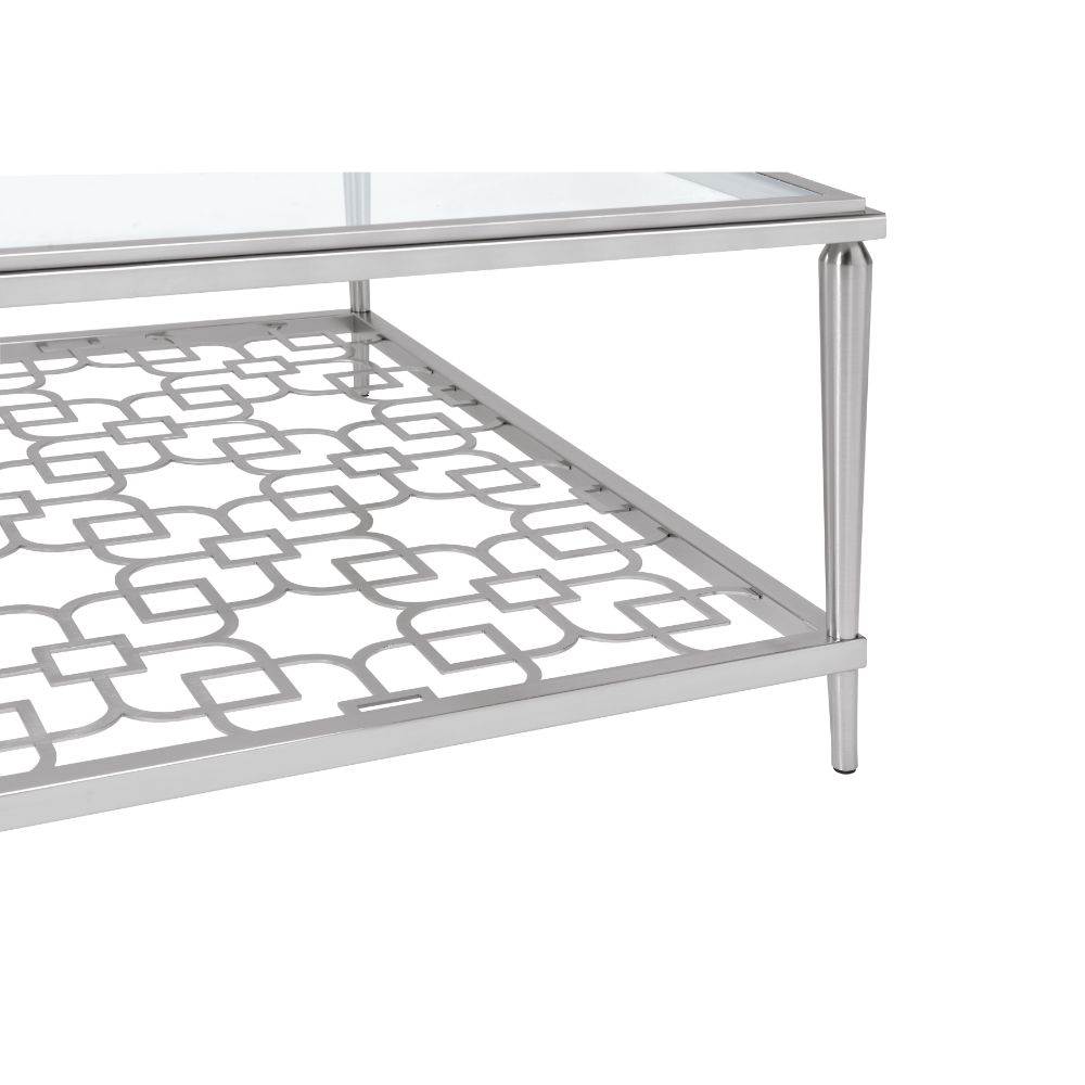 ACME - Naiya Coffee Table in Nickel/Clear Glass