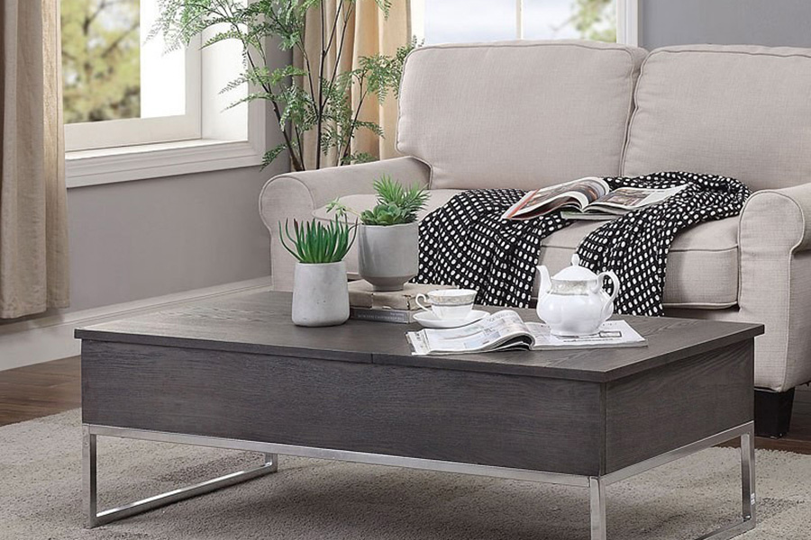 ACME - Iban Coffee Table with Lift Top in Gray Oak/Chrome