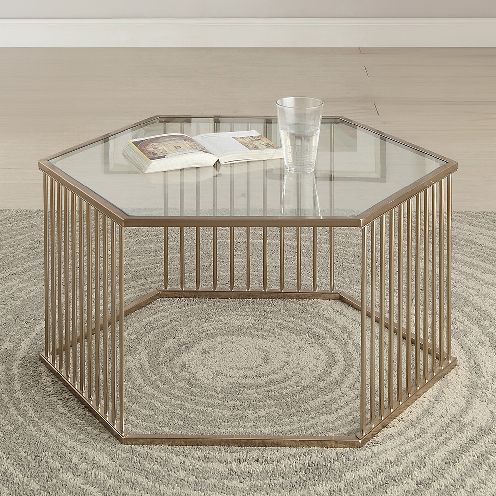 ACME - Oaklie Coffee Table in Clear Glass/Champagne