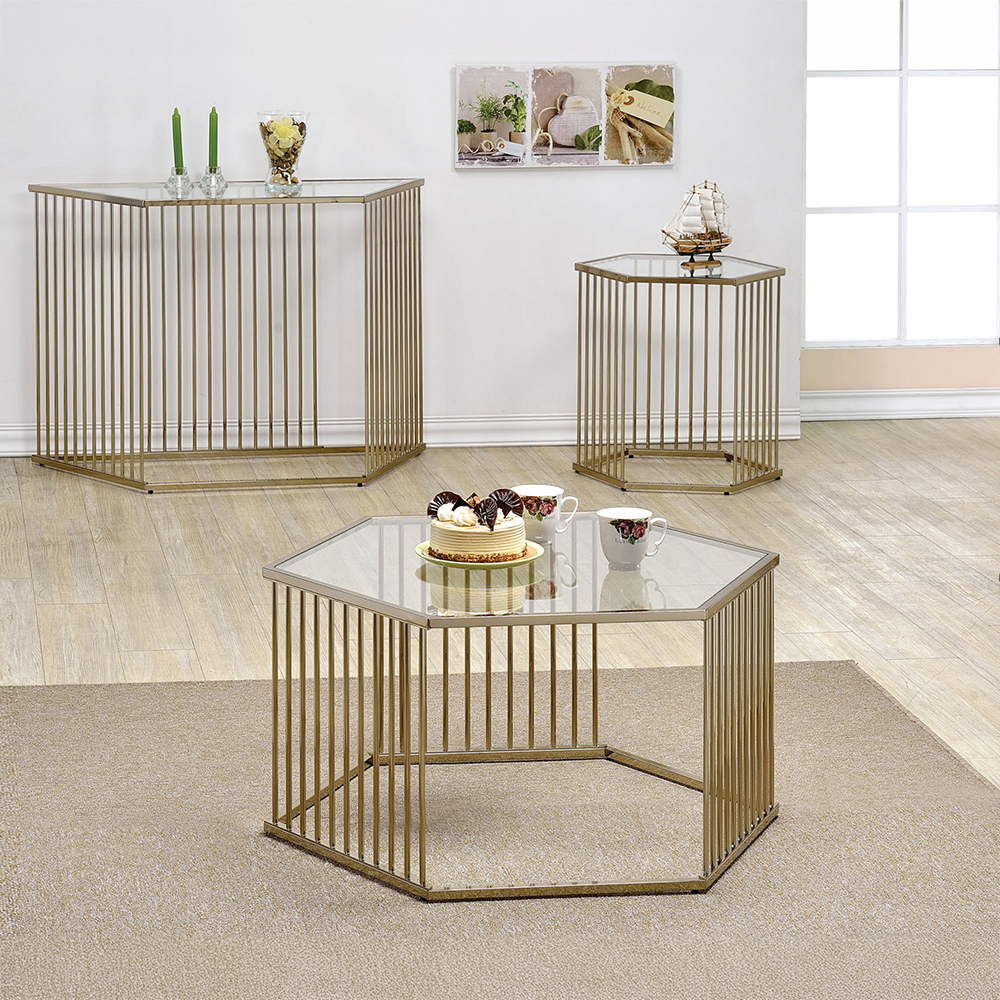 ACME - Oaklie Coffee Table in Clear Glass/Champagne