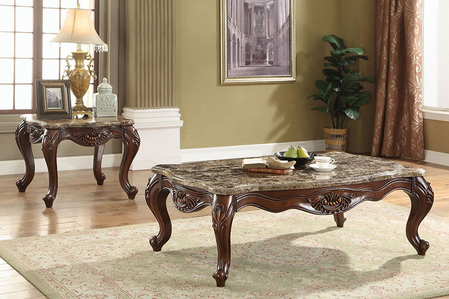 ACME - Jardena Coffee Table in Marble Top/Cherry Oak