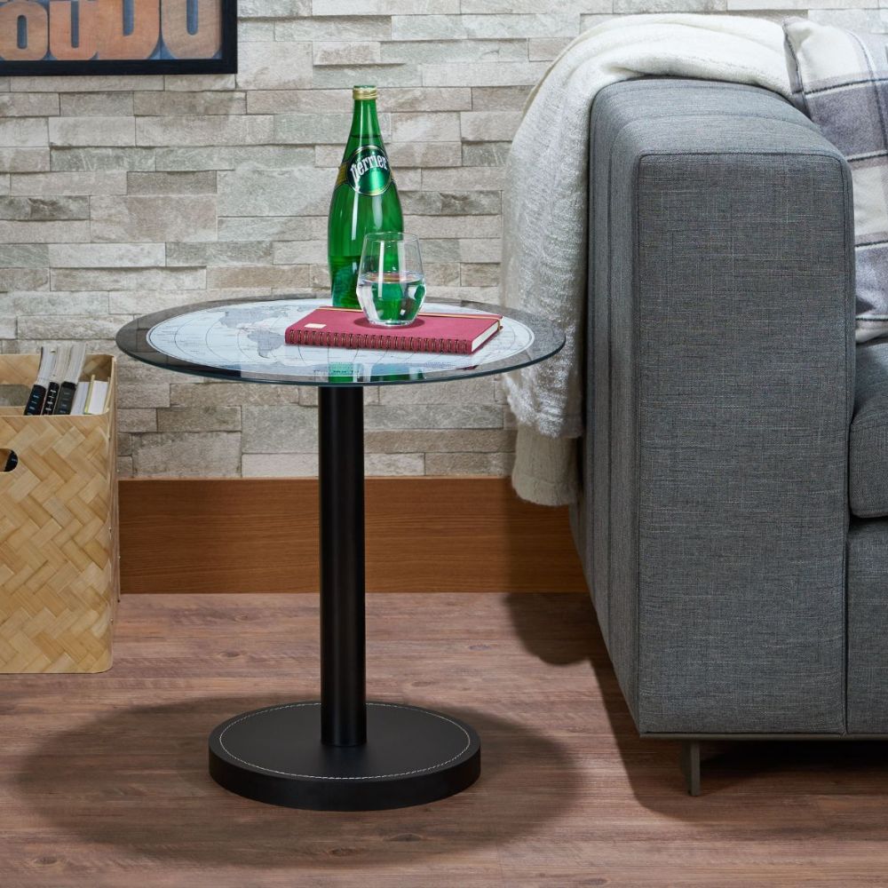 ACME - Boli End Table in Black/Map Glass