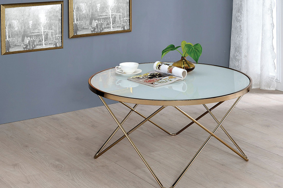 ACME Valora Frosted Glass Coffee Table - Champagne and Brown